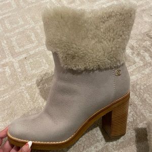 Chanel shearling heeled boots
